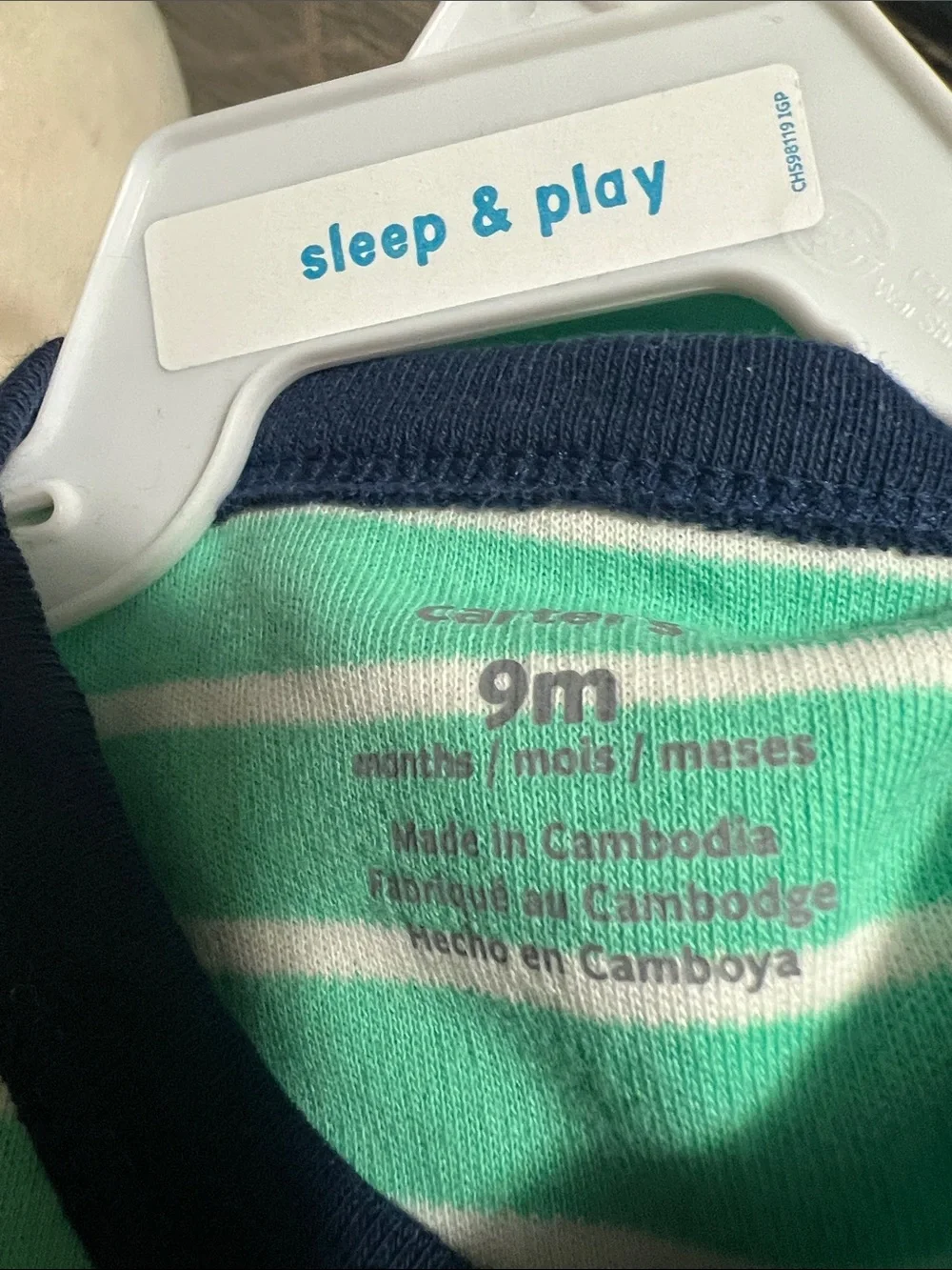 Carter's Green and Navy Striped Footed One-Piece with Dino
